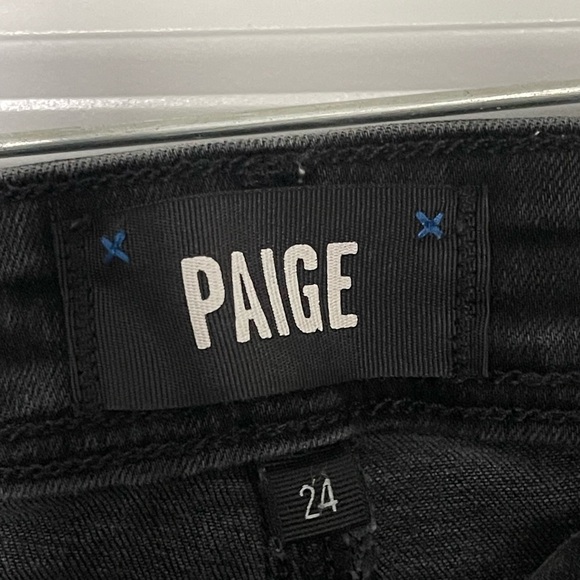 PAIGE Black High‑Rise Raw‑Hem Straight‑Leg Jeans – Women’s Size 24 Premium Denim - Picture 2 of 5